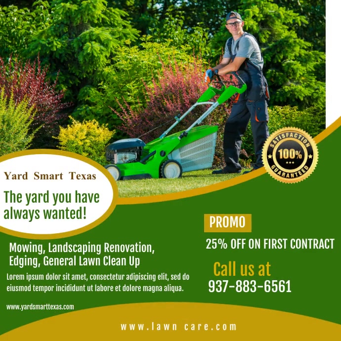 lawn care animation poster template Publicación de Instagram