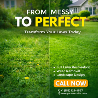 Lawn Care Before and After Flyer Template | Grass Transformation Landscaping Ad | Yard Cleanup & Law Carré (1:1)