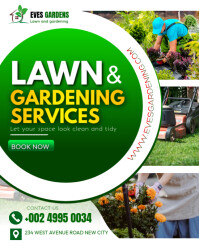 Lawn mowing and gardening care services company business advertisement poster design printable flyer Instagram Portrait template