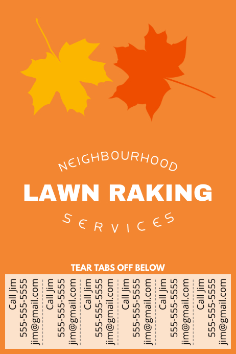 Lawn Raking Poster with Tear-off tabs Template | PosterMyWall