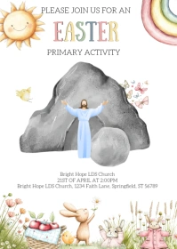 LDS Primary Easter Activity Invitation, LDS Primary Easter Egg Hunt Invite A6 template