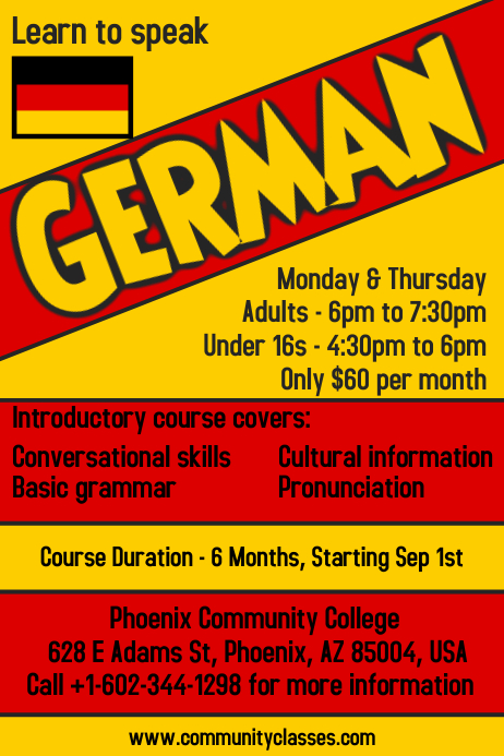 Learn German Language Flyer Poster Template | PosterMyWall
