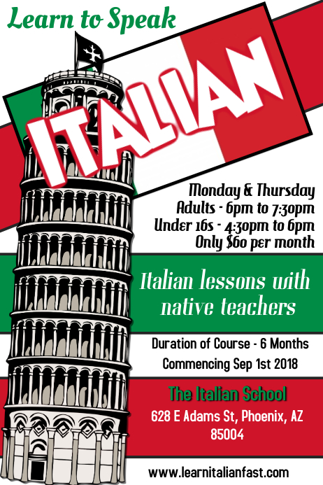 Learn Italian Flyer Template Postermywall