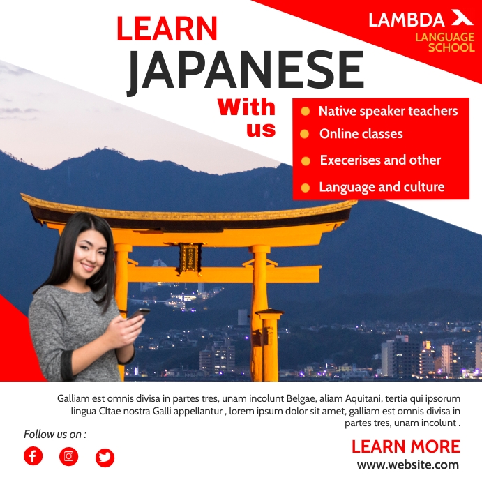 Japanese Course Post Japanese Language School Promotion Template | PosterMyWall
