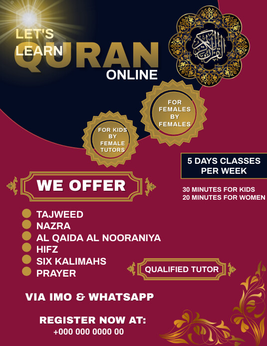 Learn Quran Online Class poster flyer Template PosterMyWall
