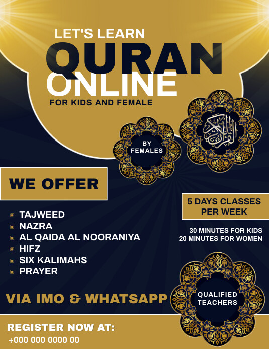 Learn Quran Online Class poster flyer Templat Template | PosterMyWall