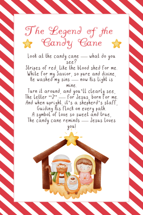 Legend of the candy cane gift tag printable Template | PosterMyWall