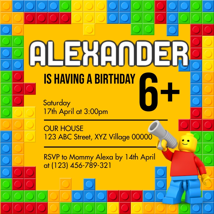 Lego Printable Invitation Templates Editable