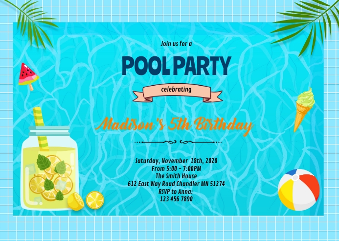 Cartes D'invitation Anniversaire Pool Party - Design Fun Pour Fête Piscine - 6