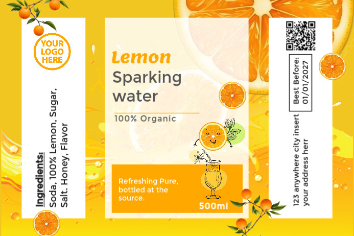 Spring Lemon Label Lemon Water Label Template | PosterMyWall