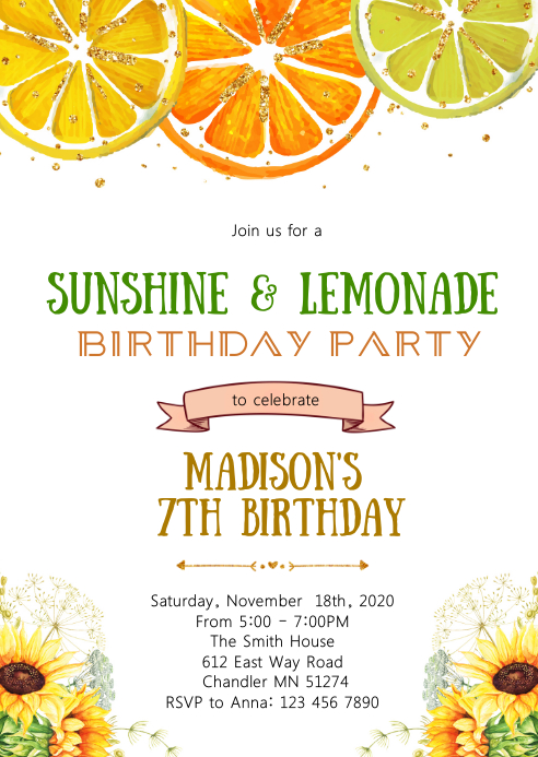 Lemonade birthday party invitation Template | PosterMyWall Lemonade birthday party invitation Template | PosterMyWall