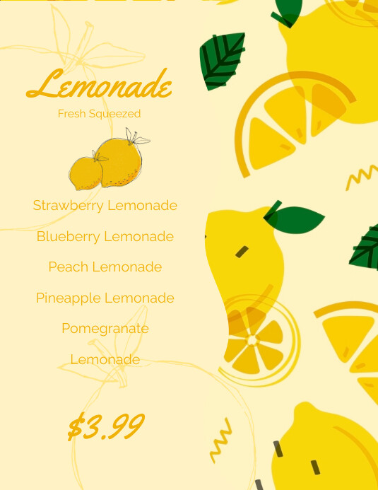 Lemonade Drink Menu Template | PosterMyWall