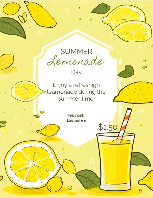 Lemonade Flyer Løbeseddel (US Letter) template