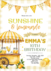 Lemonade stand birthday invite A6 template