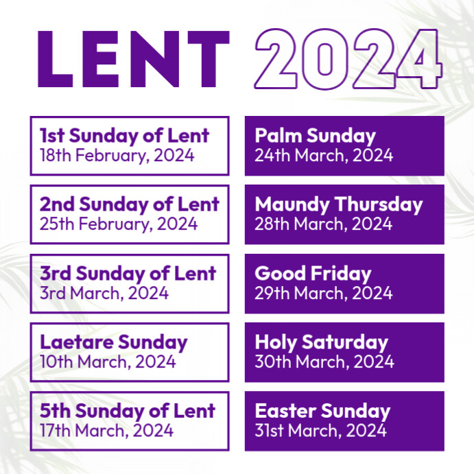 Plantilla de Lent 2024 calendar dates template PosterMyWall