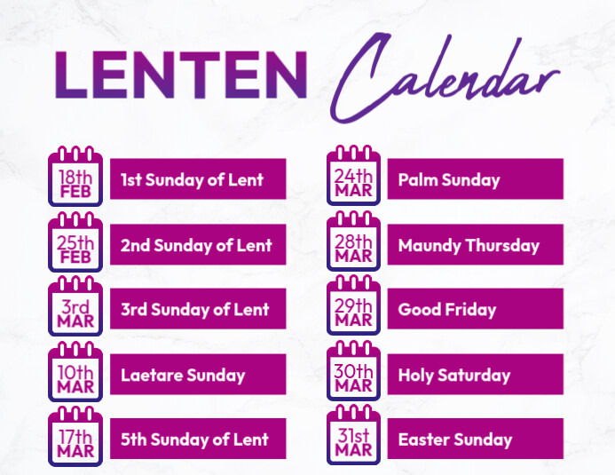 Lenten calendar 2024 lent 2024 calendar dates Ulotka (US Letter) template