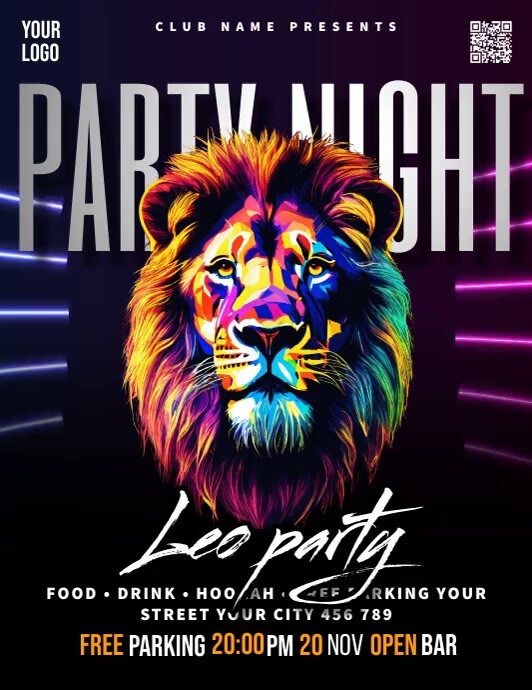 Leo Party Night Flyer (US Letter) template