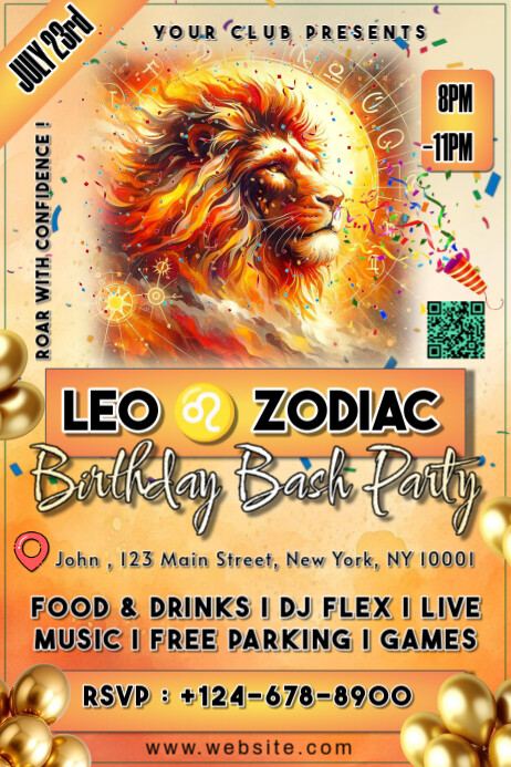Leo zodiac party bash 海报 template