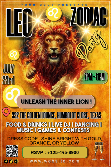 Leo zodiac party 海报 template