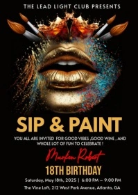 Leopard Print Sip & Paint Birthday Invitation A6 template