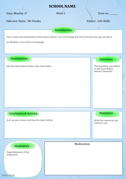 Lesson Plan A4 template