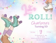 Let's roll roller Skating Birthday invitation Volante (Carta US) template