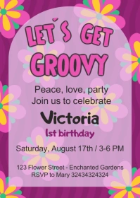 Let's Get Groovy invitation A6 template