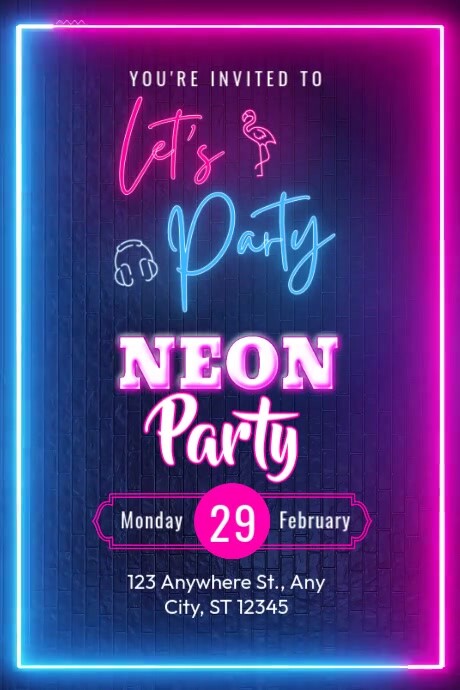 Let's Neon Party Invitation Template | PosterMyWall