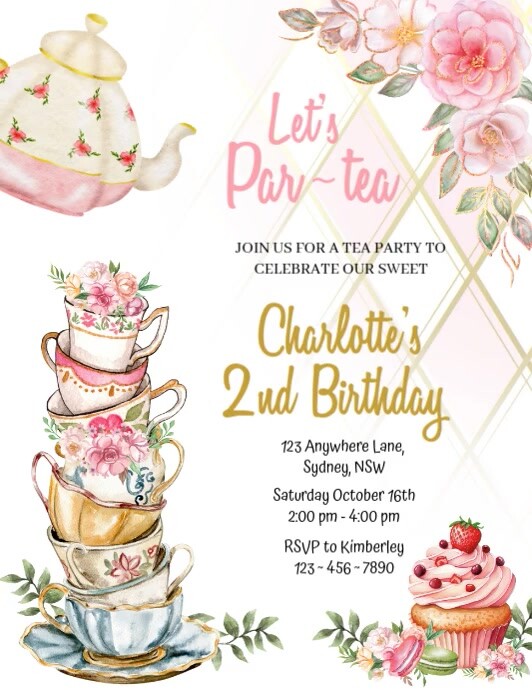 Let's par-tea teap party invitation template Ulotka (US Letter)