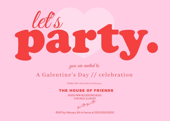 Let's party Valentine's Day Invitation A6 template