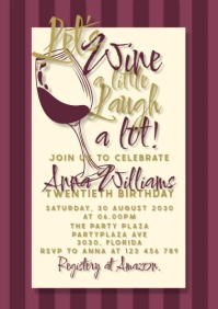 Let's wine a little laugh a lot wine themed birthday invitation A5 template