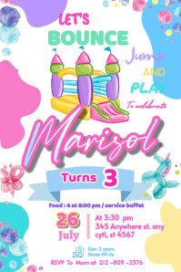 Lets Bounce invitation happy Brithday party temple flayer editablet celebration kids Disney Poster template