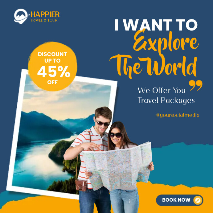 Lets Explorer The World Blue & Yello IG Post Instagram-opslag template