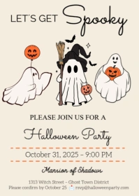 Lets Get Spooky Ghost Party Invitation A6 template