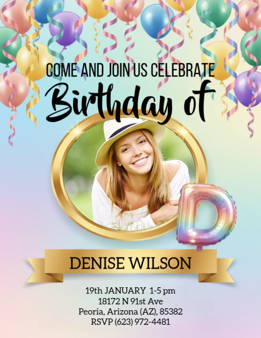 Letter d birthday party invitation with photo Template | PosterMyWall
