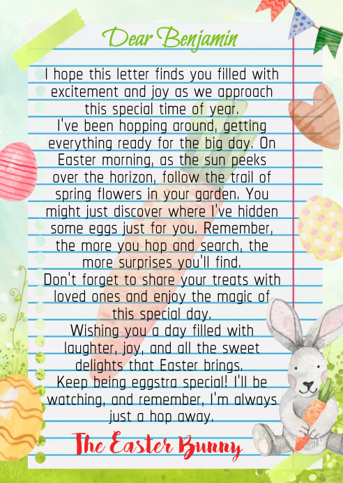 Letter from the Easter Bunny Printable, A6 template