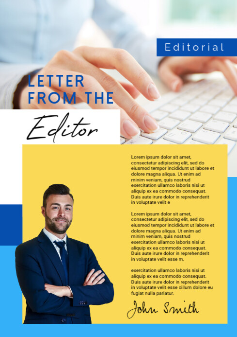 Editor Page. Examples Letter from the editor page layout Template | PosterMyWall