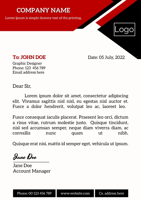 Letterhead free design, colors black, red and A4 template