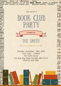 Library theme party invitation A6 template