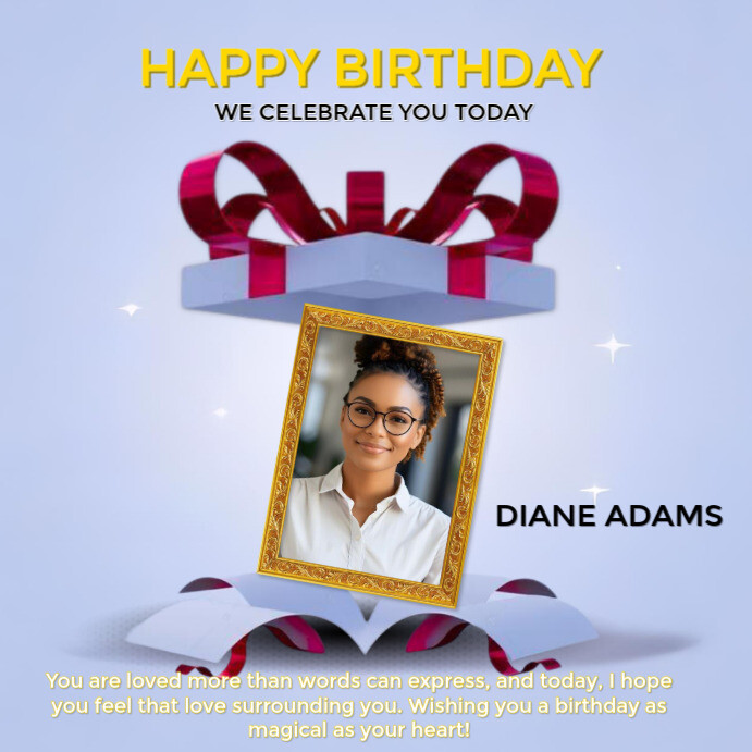 Light Blue and Gold Personalized Happy Birthday Gift Template – Add Your Photo!" Instagram Post