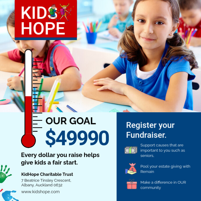 Light blue fundraising post with thermometer template