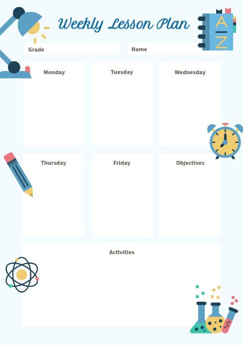 Light blue weekly lesson plan Template | PosterMyWall