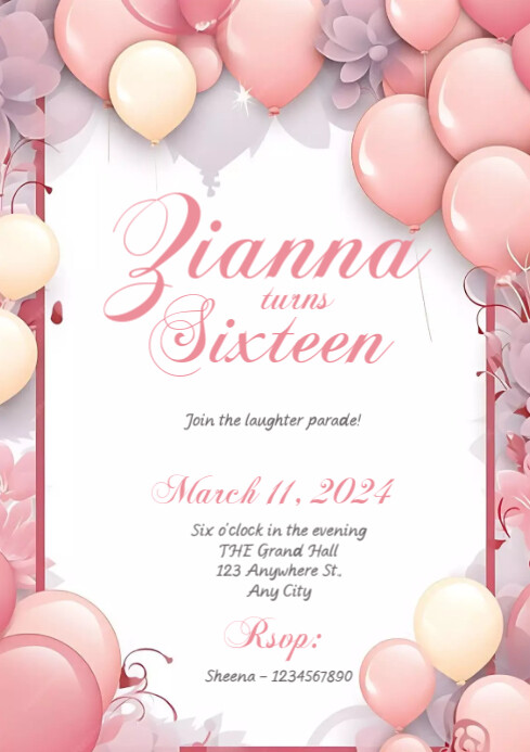Pink Invitations Light Pink - Birthday Invitation Template | PosterMyWall