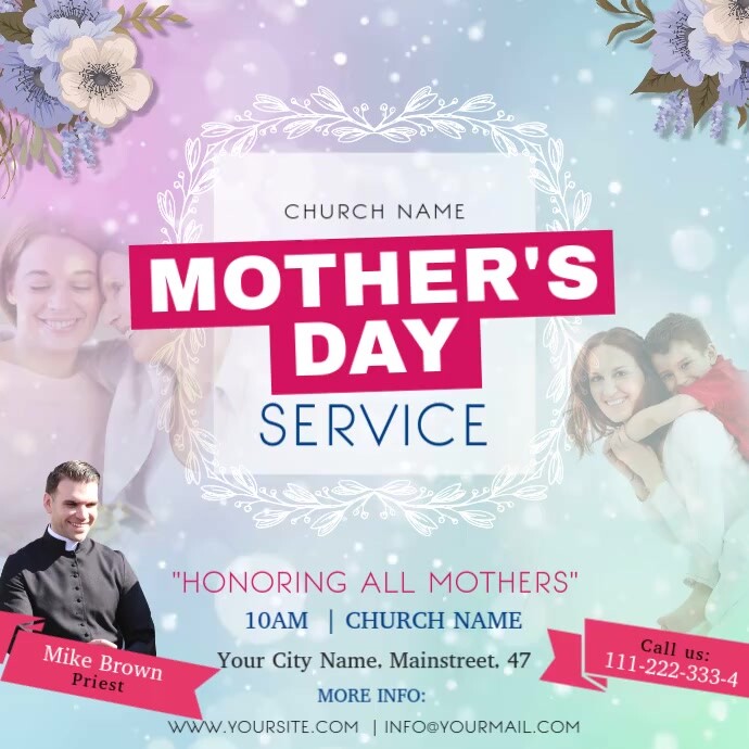 Lilac Mother's Day Church Service Square Vide template