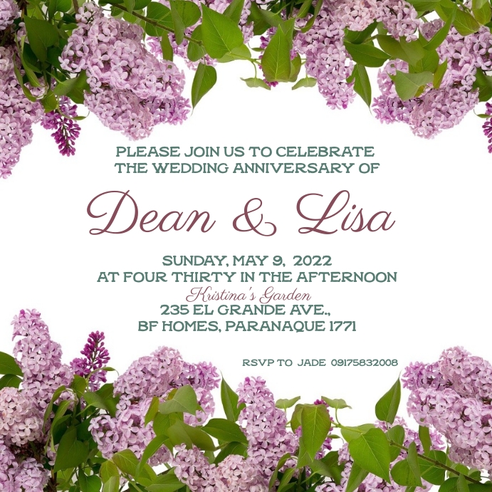 Lilac Wedding Anniversary Invitation Instagram Post template