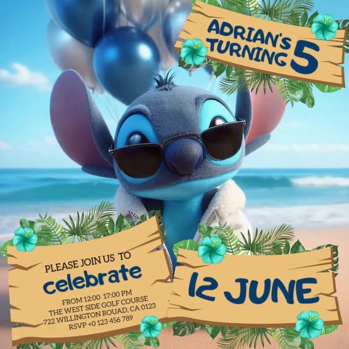Lilo & Stitch Birthday party invitation design template Quadrat (1:1)