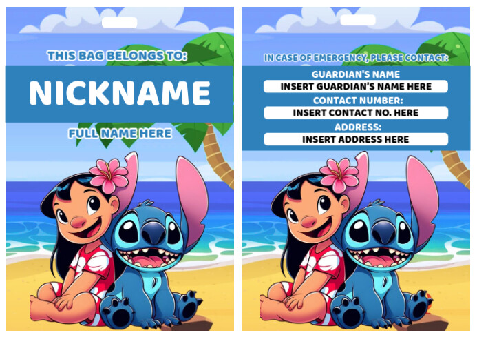 Lilo & Stitch Personalized Bag Tag & name tag A4 template