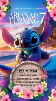 Lilo & Stitch Birthday party invitation design template Instagram Story