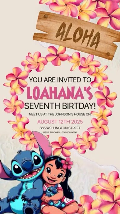 Lilo & Stitch Birthday party invitation design template Instagram Story