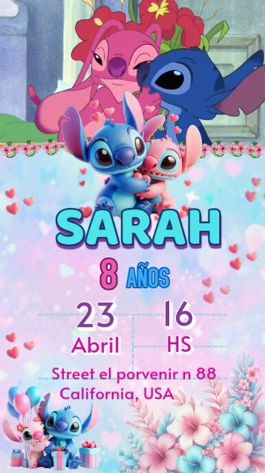 Lilo & Stitch Birthday Video Invitation Ekran reklamowy (9:16) template